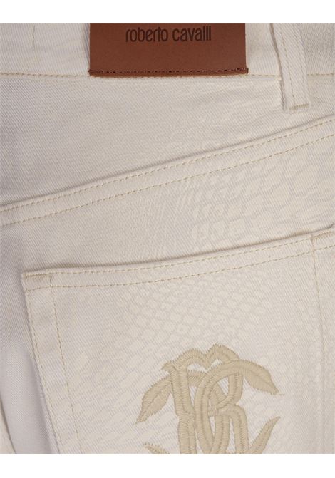 Pantaloni a Palazzo Avorio Con Stampa Pitone ROBERTO CAVALLI | UKJ207-KGN5309088